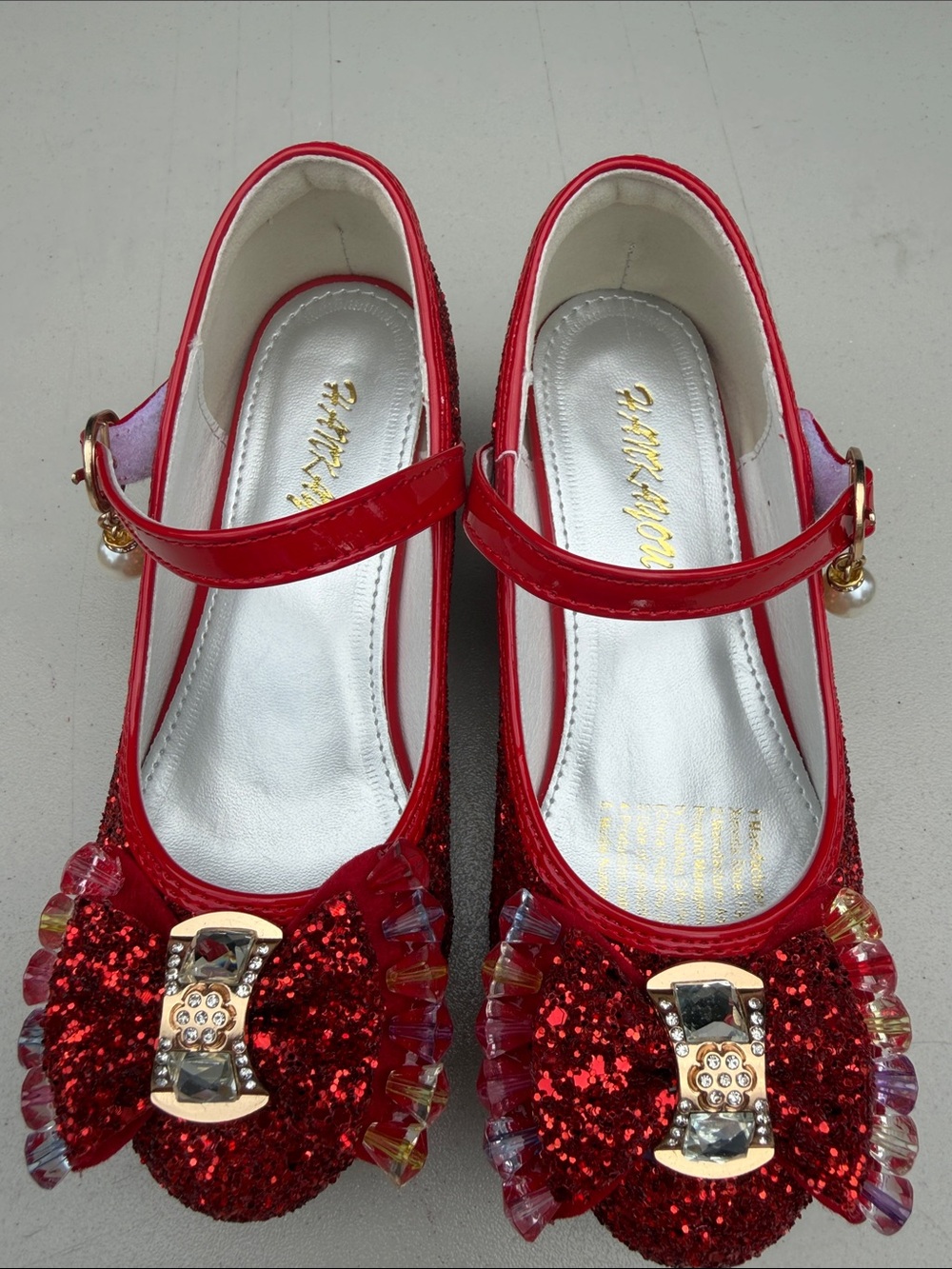 Sparkling Red Glitter Bow Mary Jane Dress Shoes for Girls